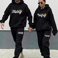 Couple's Hoodie Tracksuit Pants Sets Letter Valentine's Day Black Dark Gray Print Drawstring Long Sleeve Casual Date Active Sports Hooded Regular Fit Spring   Fall Lightinthebox - thumbnail