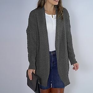 Women's Cardigan Sweater Jumper Cable Knit Tunic Knitted Pure Color Open Front Stylish Casual Outdoor Daily Winter Fall Dark Gray Beige S M L  Long Sleeve  Regular Fit  Going out Lightinthebox