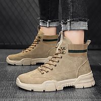 Men's Boots Lace up Retro Casual Vintage Chinoiserie Daily Outdoor PU Non-slipping Height-increasing Wear Proof Gray Black Beige Fall miniinthebox - thumbnail
