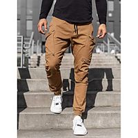 Men's Simple Jogger Pants Sweatpants Trousers Pants Solid Color Side Pockets Multiple Pockets Khaki Black miniinthebox - thumbnail