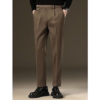Men's Dress Pants Winter Pants Trousers Suit Pants Tweed Pants Pocket Plain Comfort Breathable Outdoor Daily Going out Fashion Casual Black Brown miniinthebox