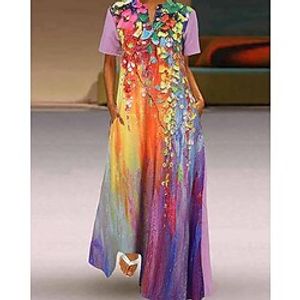 Women's A Line Dress Maxi long Dress Rainbow Short Sleeve Print Ruched Print Summer V Neck Elegant Modern 2022 S M L XL XXL 3XL 4XL 5XL Lightinthebox