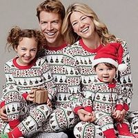 Family Christmas Pajamas Graphic Home Print Red Long Sleeve Mommy And Me Outfits Active Matching Outfits Lightinthebox - thumbnail