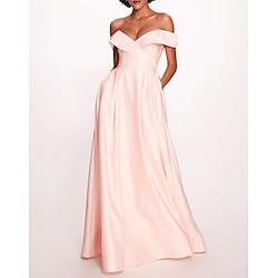 A-Line Evening Gown Elegant Dress Formal Wedding Guest Floor Length Sleeveless Off Shoulder Satin with Ruched 2024 Lightinthebox