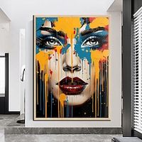 100% Hand Painted Wall Art Colorful Face Wall Art Woman Portrait Canvas Painting Abstract Girl Wall Decor Oil Painting Art Decor Home Decoration ready to hang or canvas miniinthebox