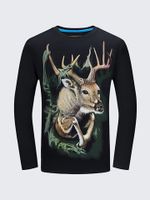 Plug Size Mens Fashion Unique 3D Deer Printing Casual Cotton Long Sleeve T-shirts