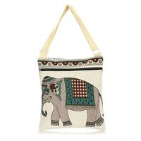 Women Cute Elephant Retro Shoulder Bag Cartoon Embroidered Tote