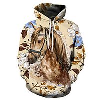 Men's Unisex Plus Size Pullover Hoodie Sweatshirt Graphic Prints Horse Print Hooded Casual Daily Holiday 3D Print Basic Designer Hoodies Sweatshirts  Long Sleeve 1 2 3 miniinthebox - thumbnail