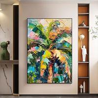 Handmade Oil Painting Canvas Wall Art Decoration Abstract Thick Oil Knife Painting Colorful Large Banana Leaf Plant for Home Decor Rolled Frameless Unstretched Painting Lightinthebox