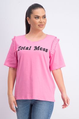 Womens Total Mess Graphic Print Top  Pink