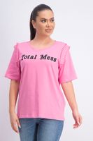 Womens Total Mess Graphic Print Top  Pink - thumbnail