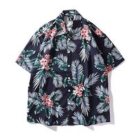 Women's Casual Holiday Weekend Floral Blouse Shirt Floral Short Sleeve Button Print Shirt Collar Casual Hawaiian Beach Tops Navy Blue M / 3D Print miniinthebox - thumbnail