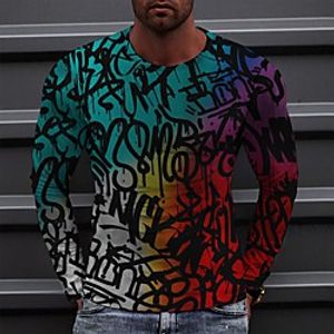 Men's Tee T shirt 3D Print Graphic Letter Round Neck Casual Daily 3D Print Long Sleeve Tops Casual Fashion Classic Rainbow miniinthebox