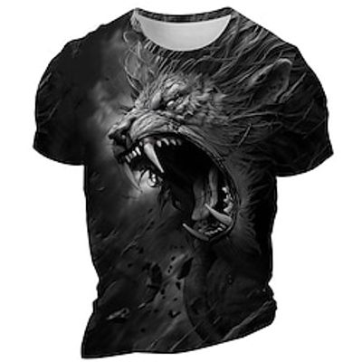 Graphic Animal Lion Daily Designer Retro Vintage Men's 3D Print T shirt Tee Sports Outdoor Holiday Going out T shirt Black Royal Blue Blue Short Sleeve Crew Neck Shirt Spring  Summer Clothing Apparel Lightinthebox