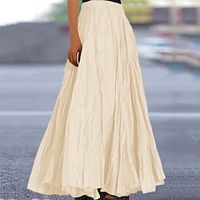 Women's Swing Long Skirt Maxi Polyester Apricot Yellow Light Green Pink Skirts Spring  Summer Ruched Pleated Long Lined High Waist Elegant Long Daily Casual Daily S M L Lightinthebox