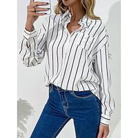 Women's Shirt Blouse Striped Casual Button Pocket Print White Long Sleeve Fashion Shirt Collar Spring Fall Lightinthebox