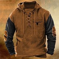 Men's Pullover Hoodie Sweatshirt Pullover Brown Dark Gray Brown 2 Hooded Color Block Graphic Prints Lace up Print Casual Daily Sports 3D Print Basic Streetwear Designer Spring   Fall Clothing Apparel Lightinthebox - thumbnail