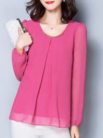 Pure Color Chiffon Long Sleeve T-shirts