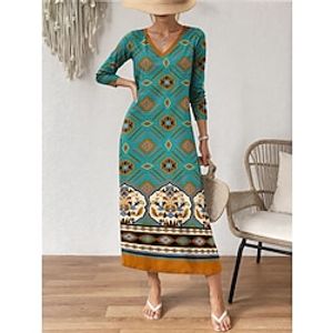 Women's Casual Dress T Shirt Dress Tee Dress Geometric Color Block Print V Neck Long Dress Maxi Dress Streetwear Maxi Street Date Long Sleeve Regular Fit Pink Blue Purple Spring S M L XL 2XL Lightinthebox