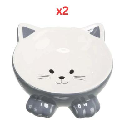 Trixie Elevated Ceramic Ergonomic Cat Bowl - Grey 14Cm (Pack of 2)