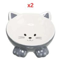 Trixie Elevated Ceramic Ergonomic Cat Bowl - Grey 14Cm (Pack of 2)