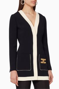 Contrast Trim V-Neck Jacket