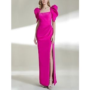 A-Line Evening Gown High Split Dress Formal Ankle Length Short Sleeve Square Neck Stretch Fabric with Ruched Slit 2023 Lightinthebox