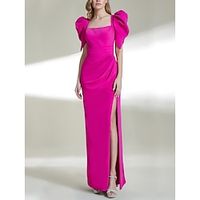 A-Line Evening Gown High Split Dress Formal Ankle Length Short Sleeve Square Neck Stretch Fabric with Ruched Slit 2023 Lightinthebox - thumbnail