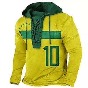 Men's Pullover Hoodie Sweatshirt Pullover Yellow Hooded Graphic Prints Lace up Print Casual Daily Sports 3D Print Basic Streetwear Designer Spring   Fall Clothing Apparel World Cup Hoodies Lightinthebox