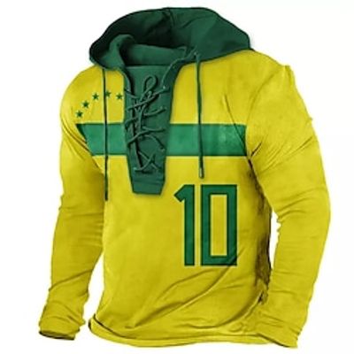 Men's Pullover Hoodie Sweatshirt Pullover Yellow Hooded Graphic Prints Lace up Print Casual Daily Sports 3D Print Basic Streetwear Designer Spring   Fall Clothing Apparel World Cup Hoodies Lightinthebox