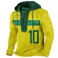 Men's Pullover Hoodie Sweatshirt Pullover Yellow Hooded Graphic Prints Lace up Print Casual Daily Sports 3D Print Basic Streetwear Designer Spring   Fall Clothing Apparel World Cup Hoodies Lightinthebox - thumbnail