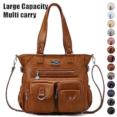 Women's Handbag Crossbody Bag Shoulder Bag Boston Bag PU Leather Shopping Daily Holiday Zipper Large Capacity Waterproof Durable Solid Color Light Blue Charcoal Gray Yellowish brown miniinthebox