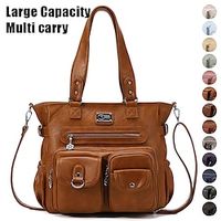 Women's Handbag Crossbody Bag Shoulder Bag Boston Bag PU Leather Shopping Daily Holiday Zipper Large Capacity Waterproof Durable Solid Color Light Blue Charcoal Gray Yellowish brown miniinthebox - thumbnail