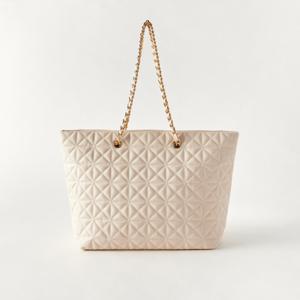 Sasha Quilted Tote Bag with Chain Accented Strap and Zip Closure