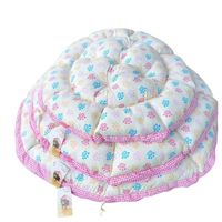 Coco Kindi Paw Printed Cream Color Washable Pumpkin Cotton Bed With Heart Shape Toy For Dogs & Cats - Size 1