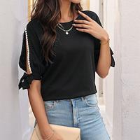 Shirt Blouse Women's Black Plain Cut Out Street Daily Fashion Round Neck Regular Fit S Lightinthebox