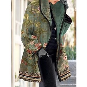 Women's Pea Coat Winter Coat Long Overcoat Thermal Warm Windproof Trench Coat Floral Print Open Front Cardigan Classic Modern Floral Outerwear Long Sleeve Fall Black Green S M L XL 2XL 3XL Lightinthebox