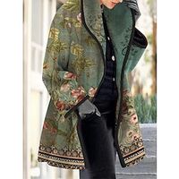 Women's Pea Coat Winter Coat Long Overcoat Thermal Warm Windproof Trench Coat Floral Print Open Front Cardigan Classic Modern Floral Outerwear Long Sleeve Fall Black Green S M L XL 2XL 3XL Lightinthebox - thumbnail