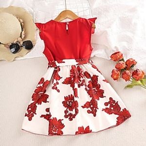 Toddler Girls' Dress Graphic Dress School Tie Knot Crew Neck Sleeveless Active Dress 3-7 Years Summer Pink Red Lightinthebox
