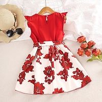 Toddler Girls' Dress Graphic Dress School Tie Knot Crew Neck Sleeveless Active Dress 3-7 Years Summer Pink Red Lightinthebox - thumbnail