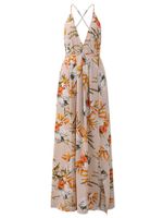 Sexy Floral Print Split Backless Halter V-neck Women Maxi Dress