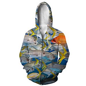 Men's Zip Up Hoodie Sweatshirt Animal 3D Casual Daily 3D Print Casual Hoodies Sweatshirts  Blue miniinthebox