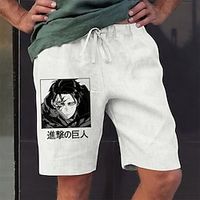 Inspired by Attack on Titan levi ackerman Beach Shorts Board Shorts Linen Pants Anime Elastic Drawstring Design Front Pocket Shorts For Men's Adults' Hot Stamping Cotton Blend Daily Yoga Lightinthebox - thumbnail