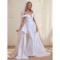 Hall Wedding Dresses Mermaid / Trumpet Sweetheart Short Sleeve Floor Length Satin Bridal Gowns With Solid Color 2024 Lightinthebox