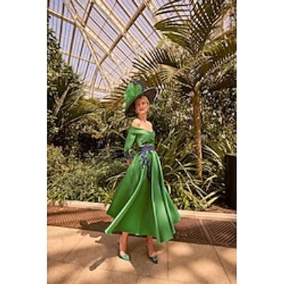 A-Line Mother of the Bride Dress Wedding Guest Elegant Vintage V Neck Tea Length Satin 34 Length Sleeve with Appliques Side-Draped 2024 Lightinthebox