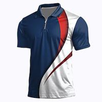 National Flag Men's Casual Print Polo Shirt Zip Polo Casual Daily Sports Polyester Short Sleeve Turndown Polo Shirts Lake blue Navy Blue Spring Summer S M L Micro-elastic Lapel Polo Lightinthebox