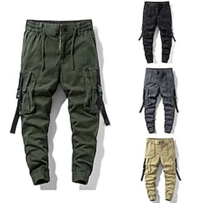 Men's Cargo Pants Joggers Trousers Elastic Waist Multi Pocket Elastic Cuff Plain Comfort Wearable Full Length Outdoor Casual Daily Sports Stylish Black Green Lightinthebox