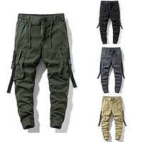 Men's Cargo Pants Joggers Trousers Elastic Waist Multi Pocket Elastic Cuff Plain Comfort Wearable Full Length Outdoor Casual Daily Sports Stylish Black Green Lightinthebox - thumbnail