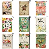 1pcs Garden Flag Romantic Floral Imitation Hemp Garden Flag Double-Sided Patio Outdoor Festival Flag. miniinthebox - thumbnail