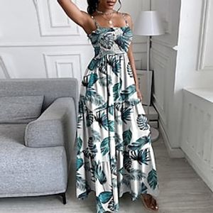 Women's A Line Dress Maxi long Dress Green White Black Sleeveless Print Backless Print Spring Summer Spaghetti Strap Vacation Fashion 2022 S M L XL miniinthebox